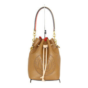 FENDI Montresor Brown Red Leather Shoulder Bag Classic Drawstring
